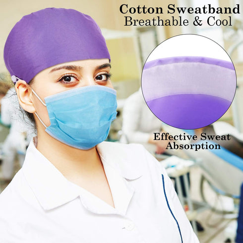 SATINIOR 5 Pcs Surgical Working Caps with Button Adjustable Gourd Shaped Bouffant Working Hats with Sweatband Tie Back...